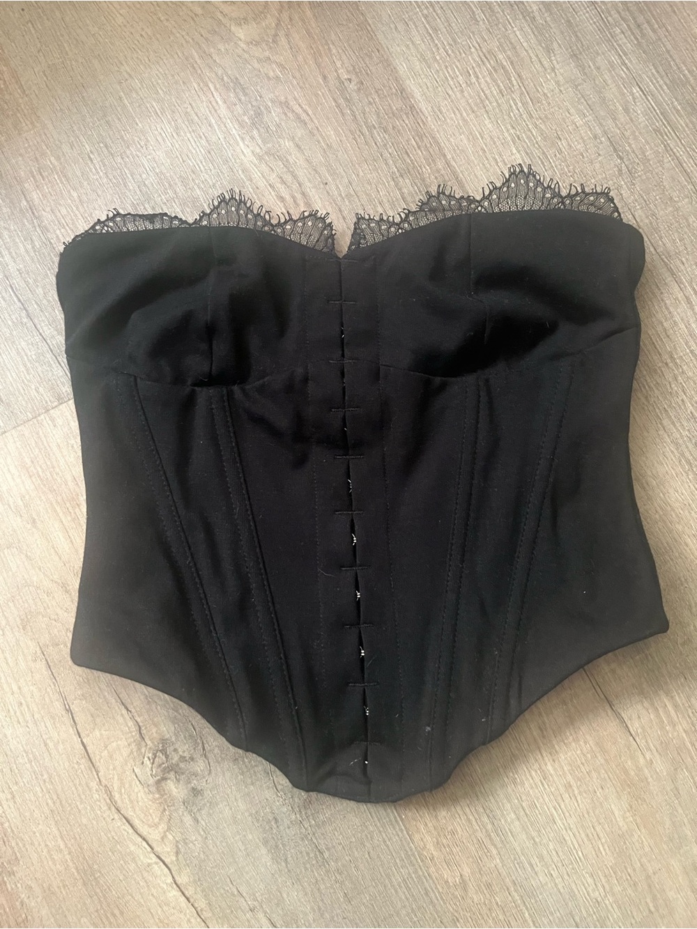 White Fox Black Strapless Lace-Trim Corset Top
